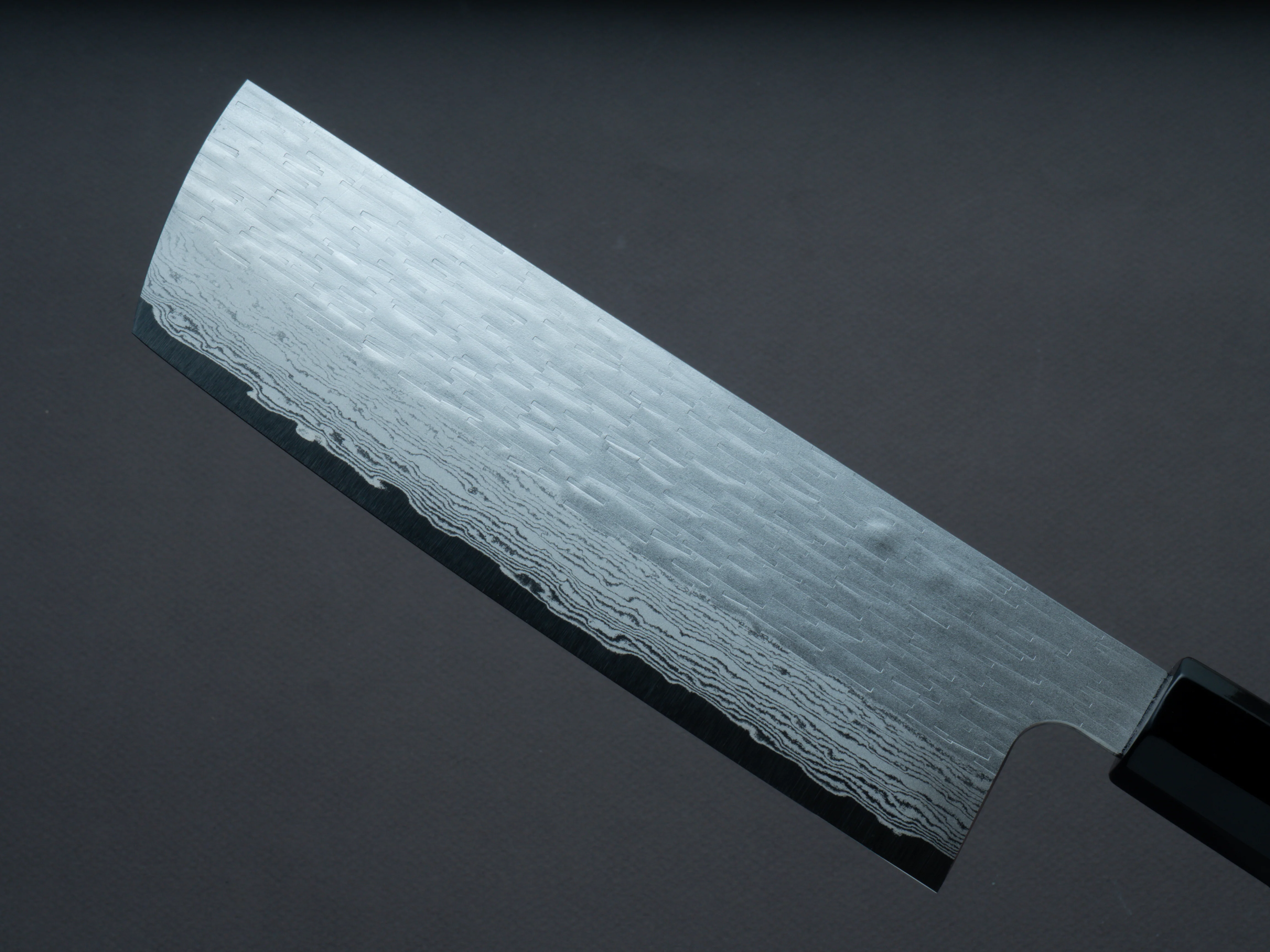 Nigara Hamono- VG XEOS - Tsuchime Damascus - Nakiri - 180mm - Ebony Handle - Image 3