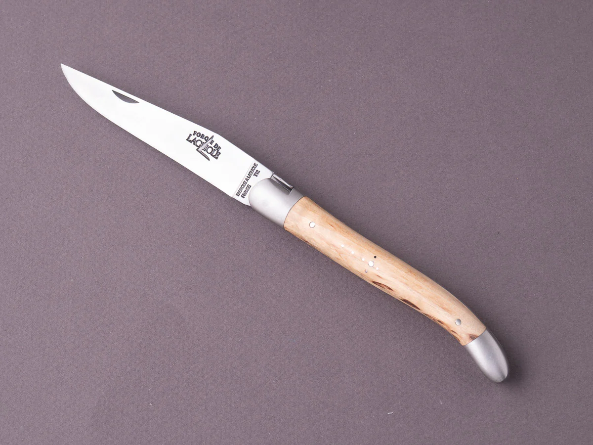 Forge de Laguiole - 110mm Folding Knife - Spring Lock - Norwegian Curly Birch & Stainless Bolsters