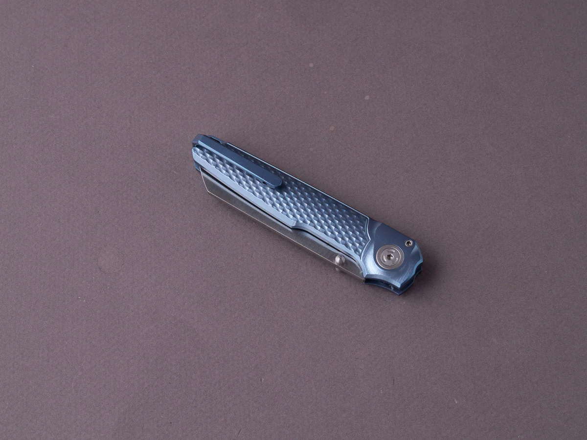 MKM - Folding Knife - Miura - M390 - 70mm - Button Lock - Blue Titanium - Image 2