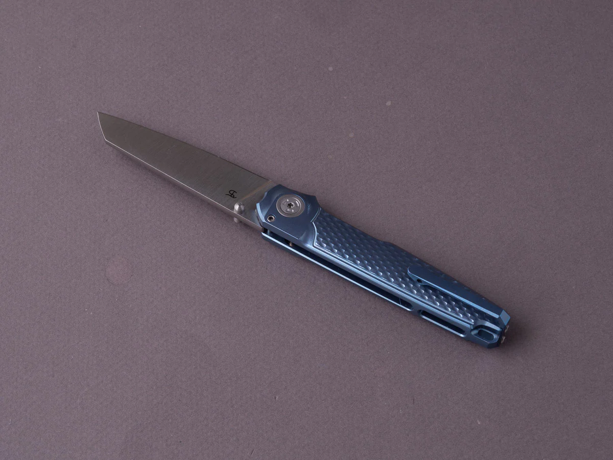 MKM - Folding Knife - Miura - M390 - 70mm - Button Lock - Blue Titanium - Image 4