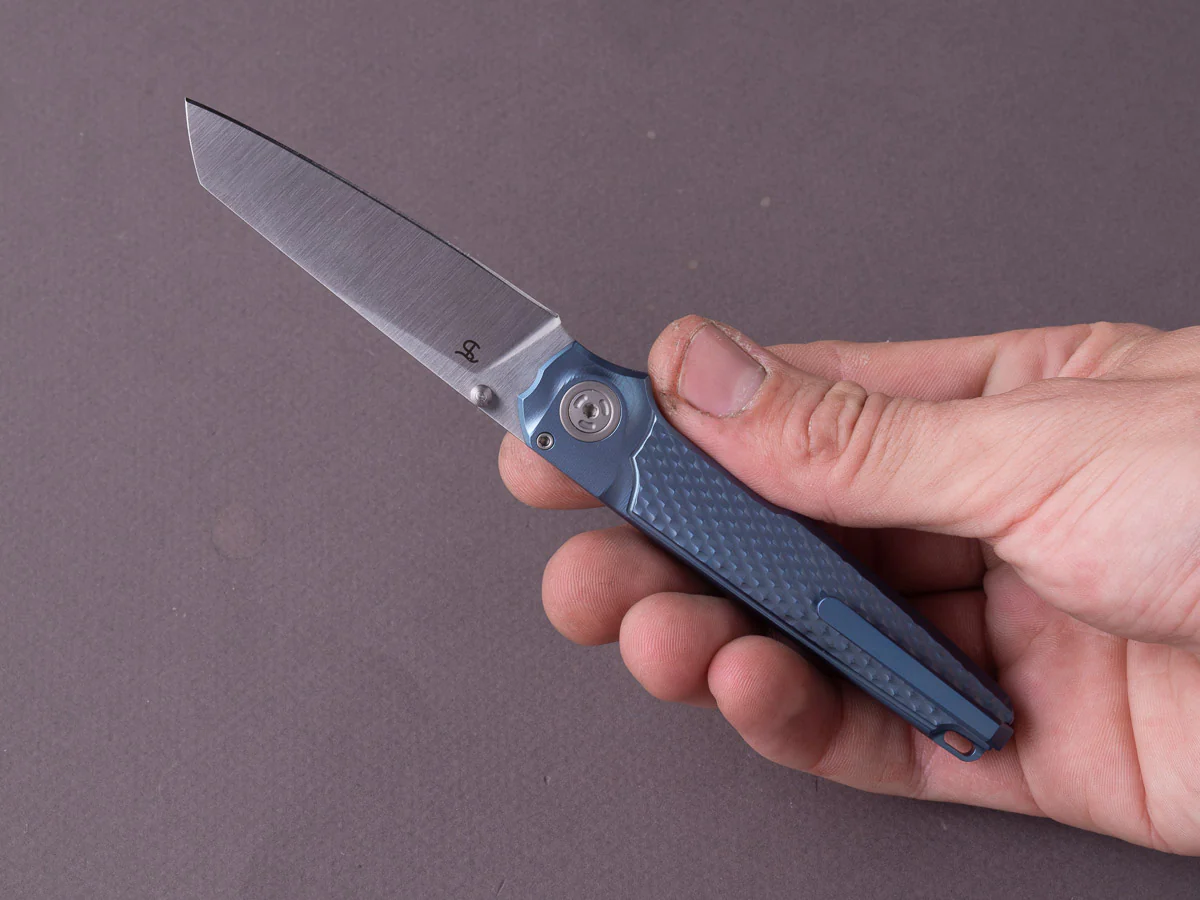 MKM - Folding Knife - Miura - M390 - 70mm - Button Lock - Blue Titanium - Image 6