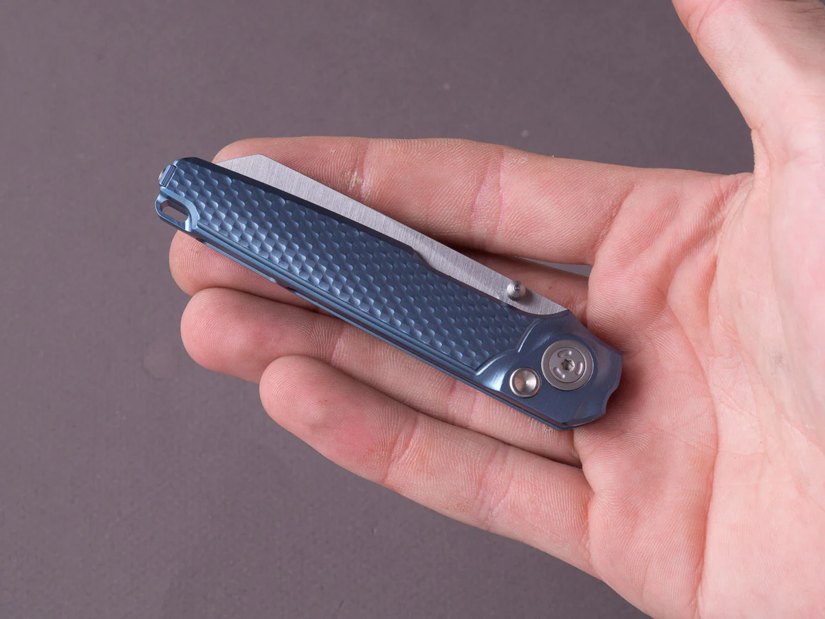 MKM - Folding Knife - Miura - M390 - 70mm - Button Lock - Blue Titanium - Image 9