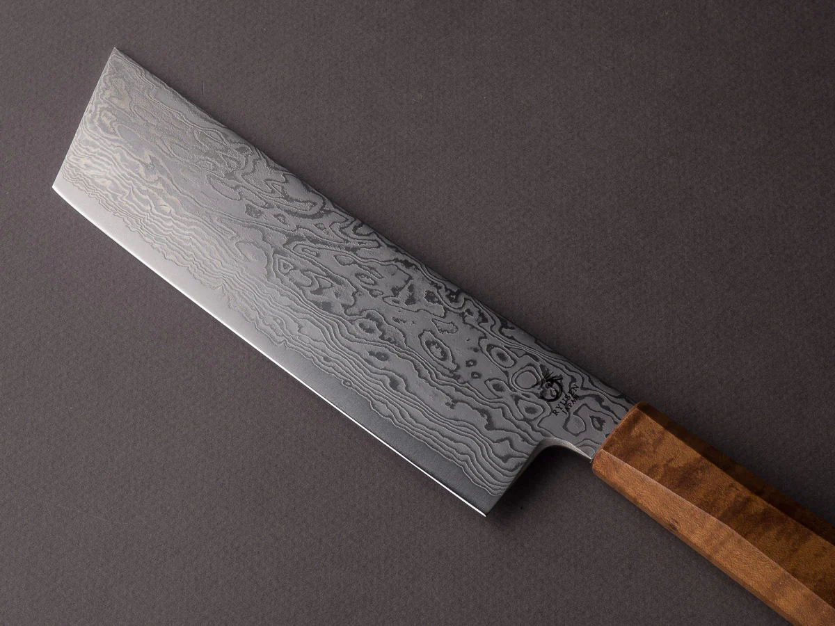 RYUSEN - FUKAKURYU - ATS314 Damascus - 155mm Nakiri - Mono Curly Maple Handle - Image 3