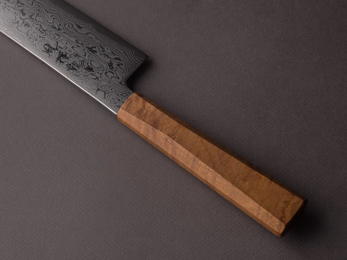 RYUSEN - FUKAKURYU - ATS314 Damascus - 155mm Nakiri - Mono Curly Maple Handle - Image 4