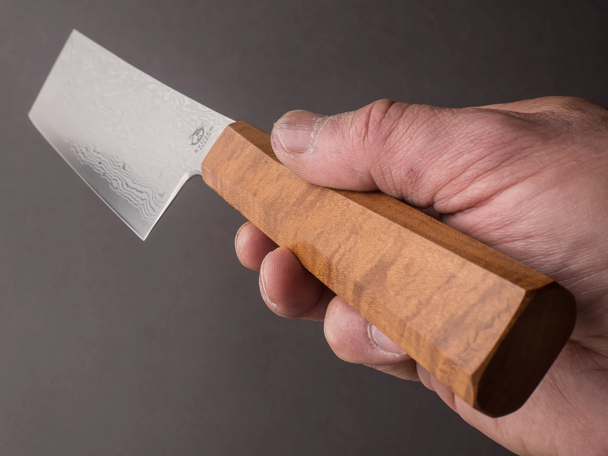 RYUSEN - FUKAKURYU - ATS314 Damascus - 155mm Nakiri - Mono Curly Maple Handle - Image 9
