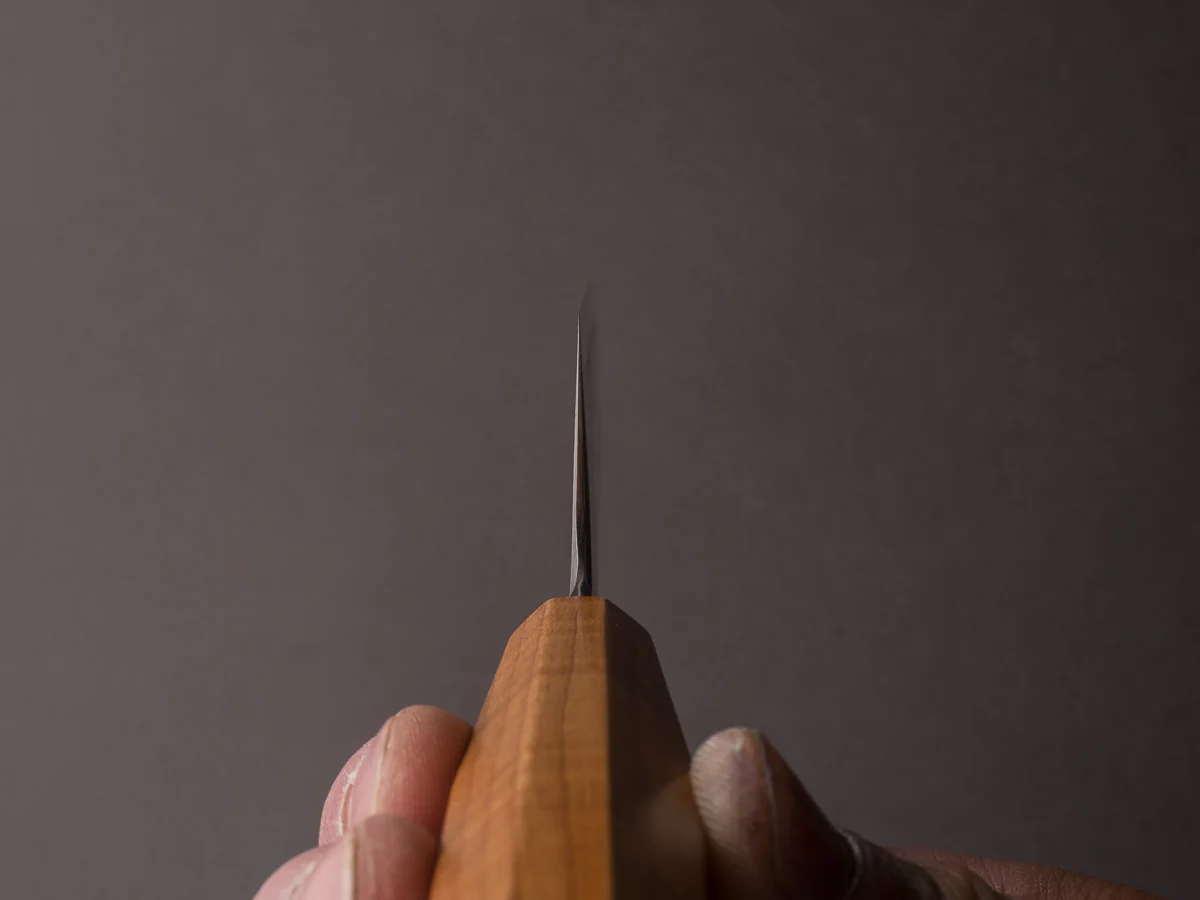 RYUSEN - FUKAKURYU - ATS314 Damascus - 170mm Kiritsuke Santoku - Mono Curly Maple Handle - Image 8