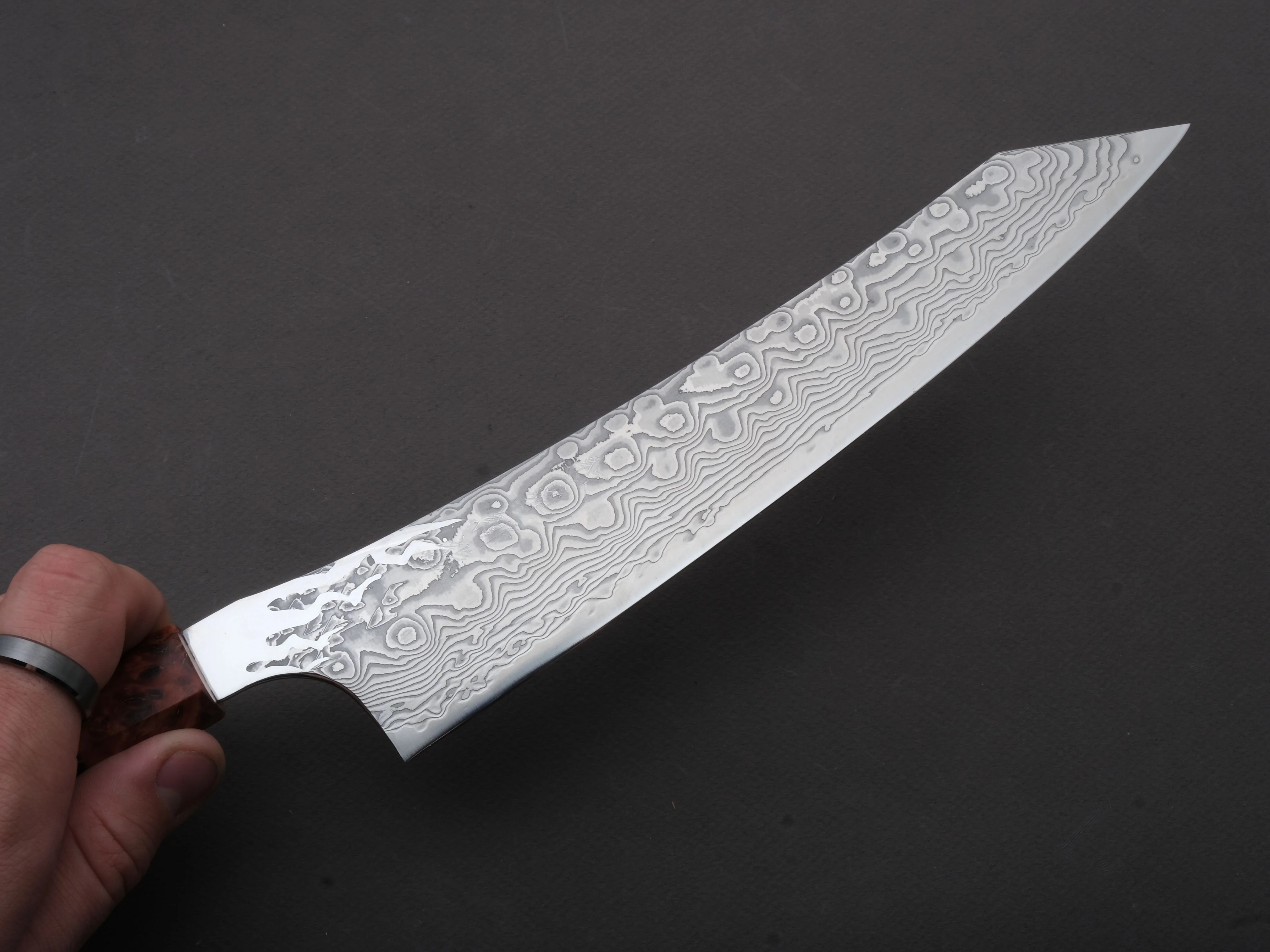 Ryusen - GURENHIRYU KAI - SPG STRIX - Nickel Damascus - Kiritsuke Gyuto - 240mm - Poplar Handle - Image 4