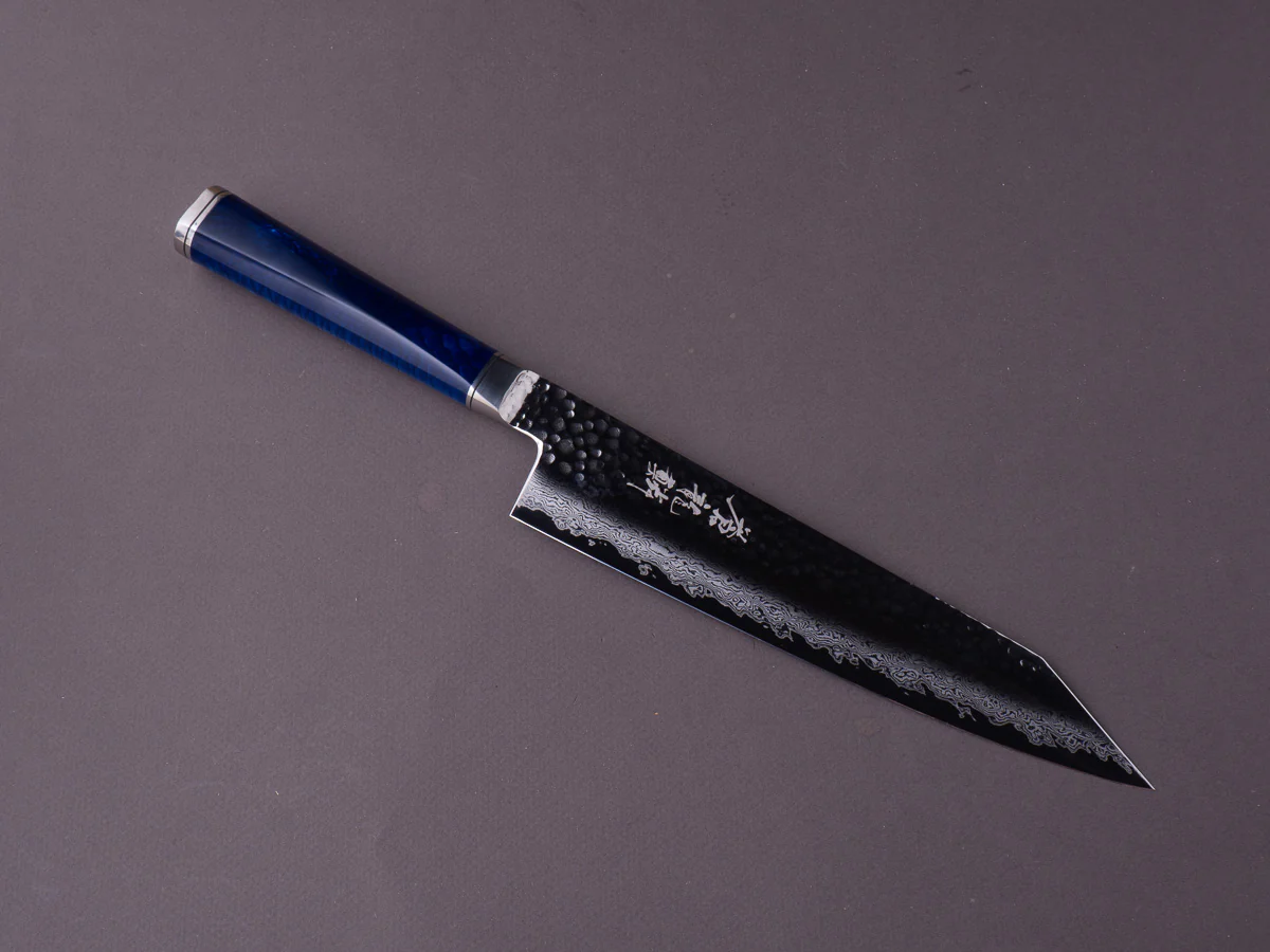 Ryusen - SOURYURIN - VG10W - Tsuchime Damascus - 210mm Gyuto - Blue Resin Hybrid Handle