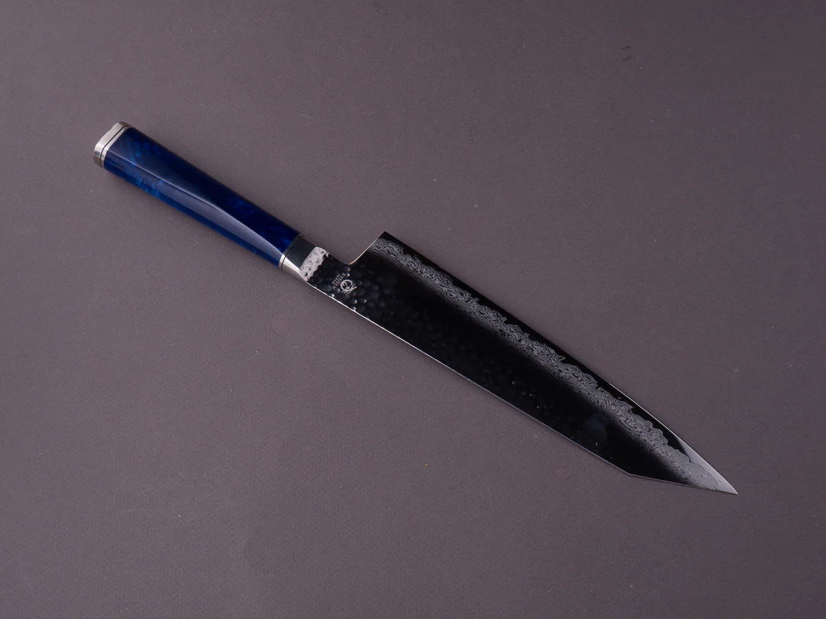 Ryusen - SOURYURIN - VG10W - Tsuchime Damascus - 210mm Gyuto - Blue Resin Hybrid Handle - Image 2