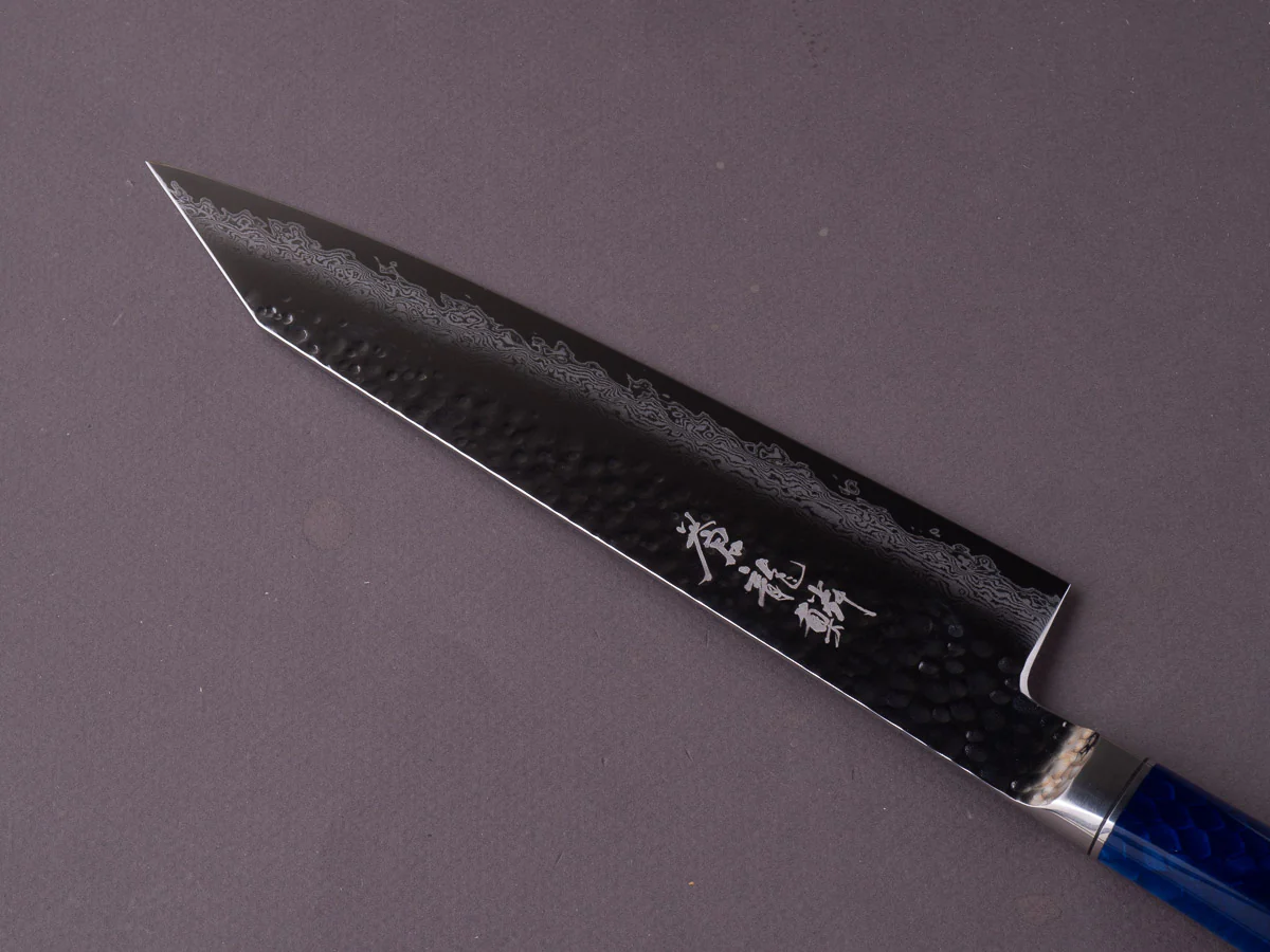 Ryusen - SOURYURIN - VG10W - Tsuchime Damascus - 210mm Gyuto - Blue Resin Hybrid Handle - Image 3