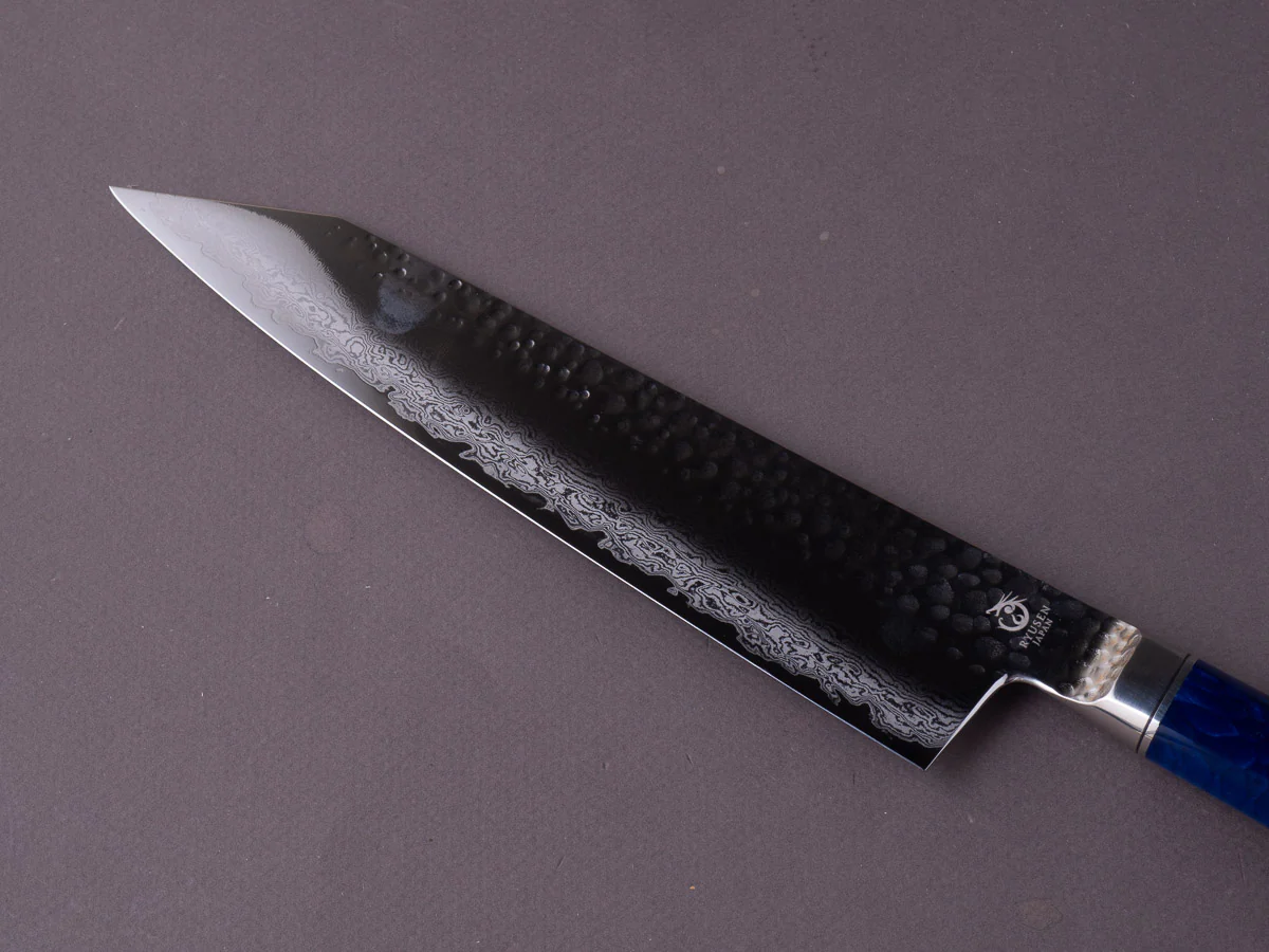 Ryusen - SOURYURIN - VG10W - Tsuchime Damascus - 210mm Gyuto - Blue Resin Hybrid Handle - Image 4