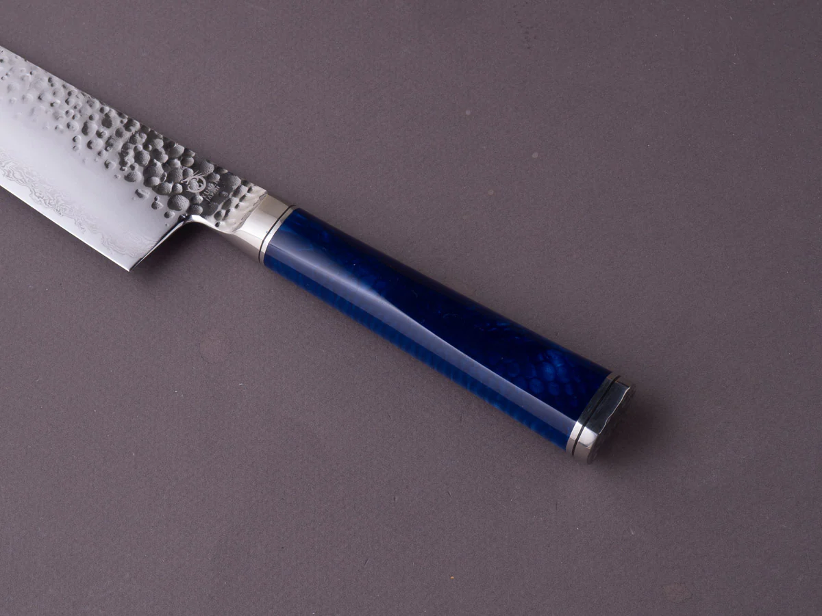 Ryusen - SOURYURIN - VG10W - Tsuchime Damascus - 210mm Gyuto - Blue Resin Hybrid Handle - Image 5