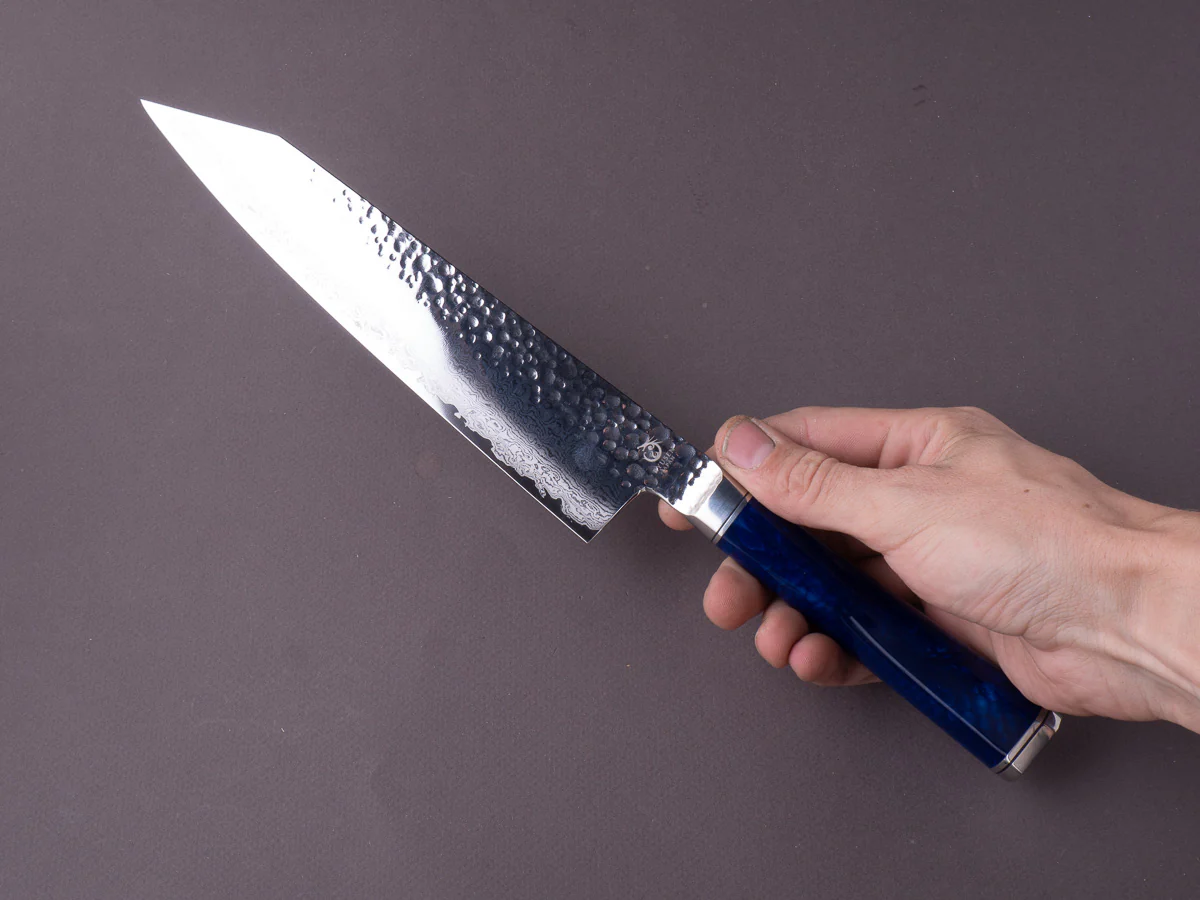 Ryusen - SOURYURIN - VG10W - Tsuchime Damascus - 210mm Gyuto - Blue Resin Hybrid Handle - Image 6