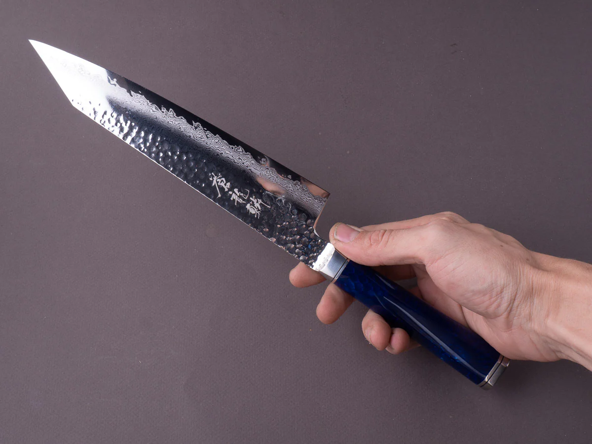 Ryusen - SOURYURIN - VG10W - Tsuchime Damascus - 210mm Gyuto - Blue Resin Hybrid Handle - Image 7