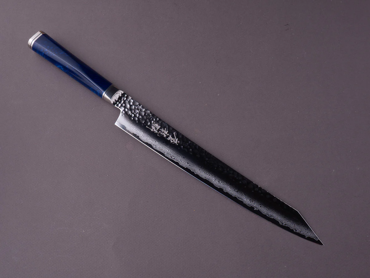 RYUSEN - SOURYURIN - VG10W - Tsuchime Damascus - Sujihiki - 260mm - Blue Poly Resin Hybrid Handle