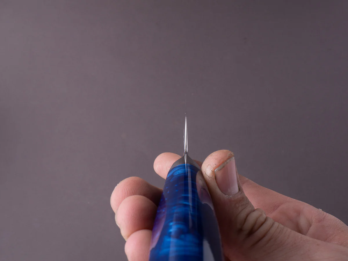RYUSEN - SOURYURIN - VG10W - Tsuchime Damascus - Sujihiki - 260mm - Blue Poly Resin Hybrid Handle - Image 9