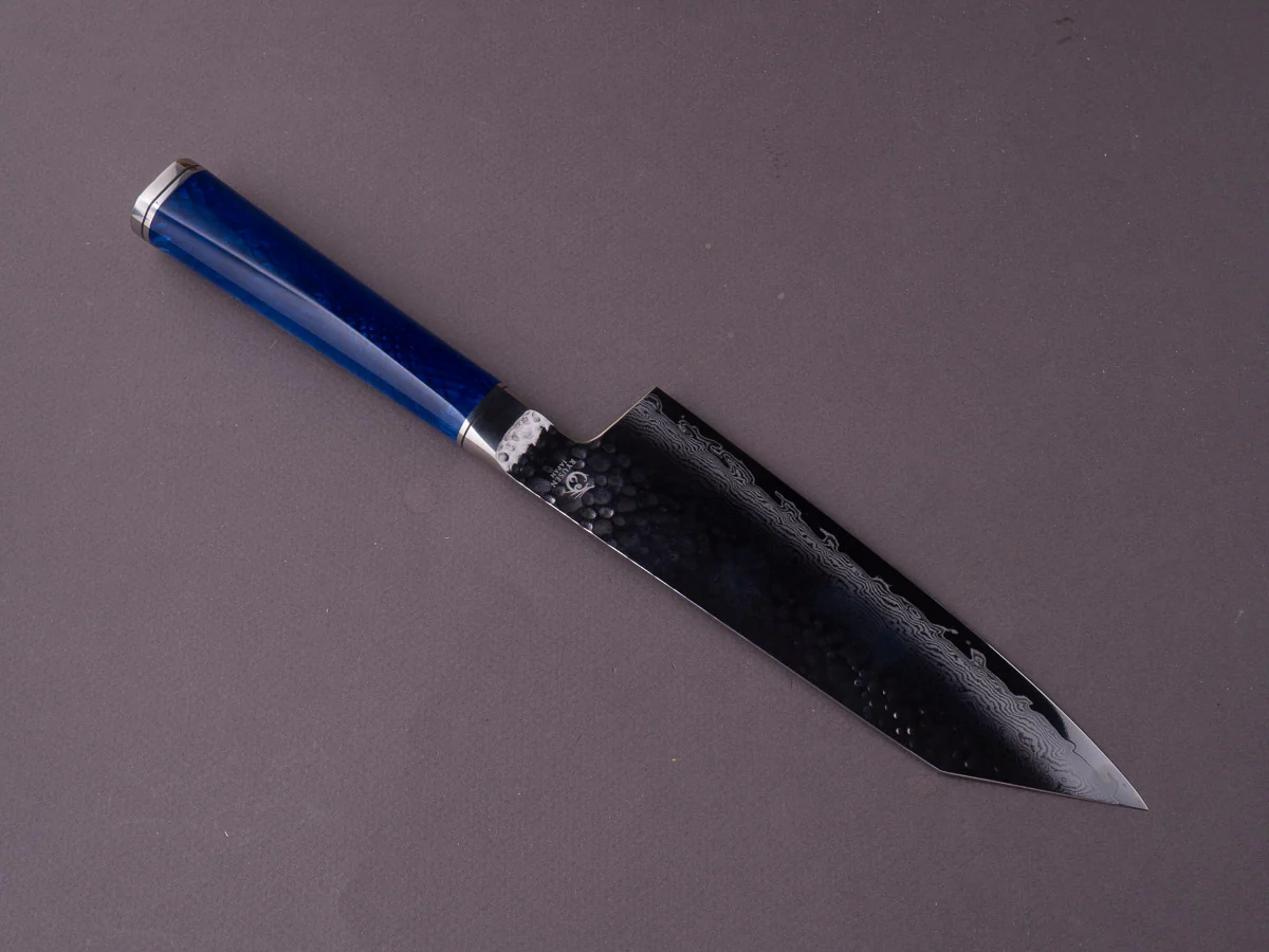 Ryusen - SOURYURIN - VG10W - Tsuchime Damascus - 175mm - Bunka - Blue Poly Resin Hybrid Handle - Image 2