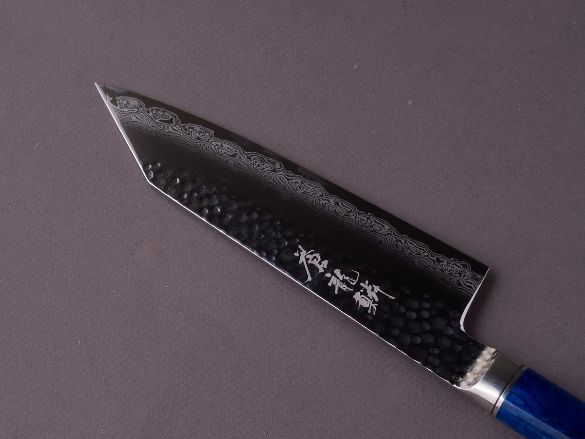 Ryusen - SOURYURIN - VG10W - Tsuchime Damascus - 175mm - Bunka - Blue Poly Resin Hybrid Handle - Image 3