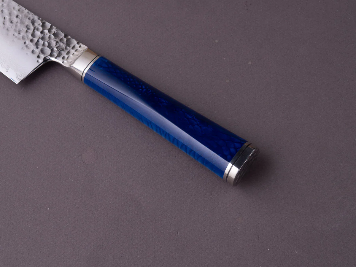 Ryusen - SOURYURIN - VG10W - Tsuchime Damascus - 175mm - Bunka - Blue Poly Resin Hybrid Handle - Image 5