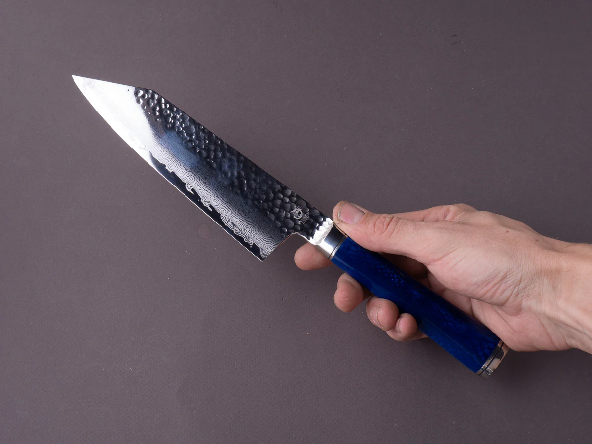 Ryusen - SOURYURIN - VG10W - Tsuchime Damascus - 175mm - Bunka - Blue Poly Resin Hybrid Handle - Image 6