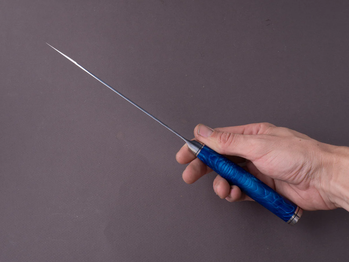 Ryusen - SOURYURIN - VG10W - Tsuchime Damascus - 175mm - Bunka - Blue Poly Resin Hybrid Handle - Image 8