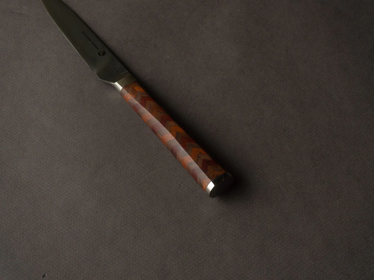Ryusen -  YOSEGI SK06 Yabane Special - SG2 Damascus - 100mm Utility - Walnut/Mahogany - Image 4
