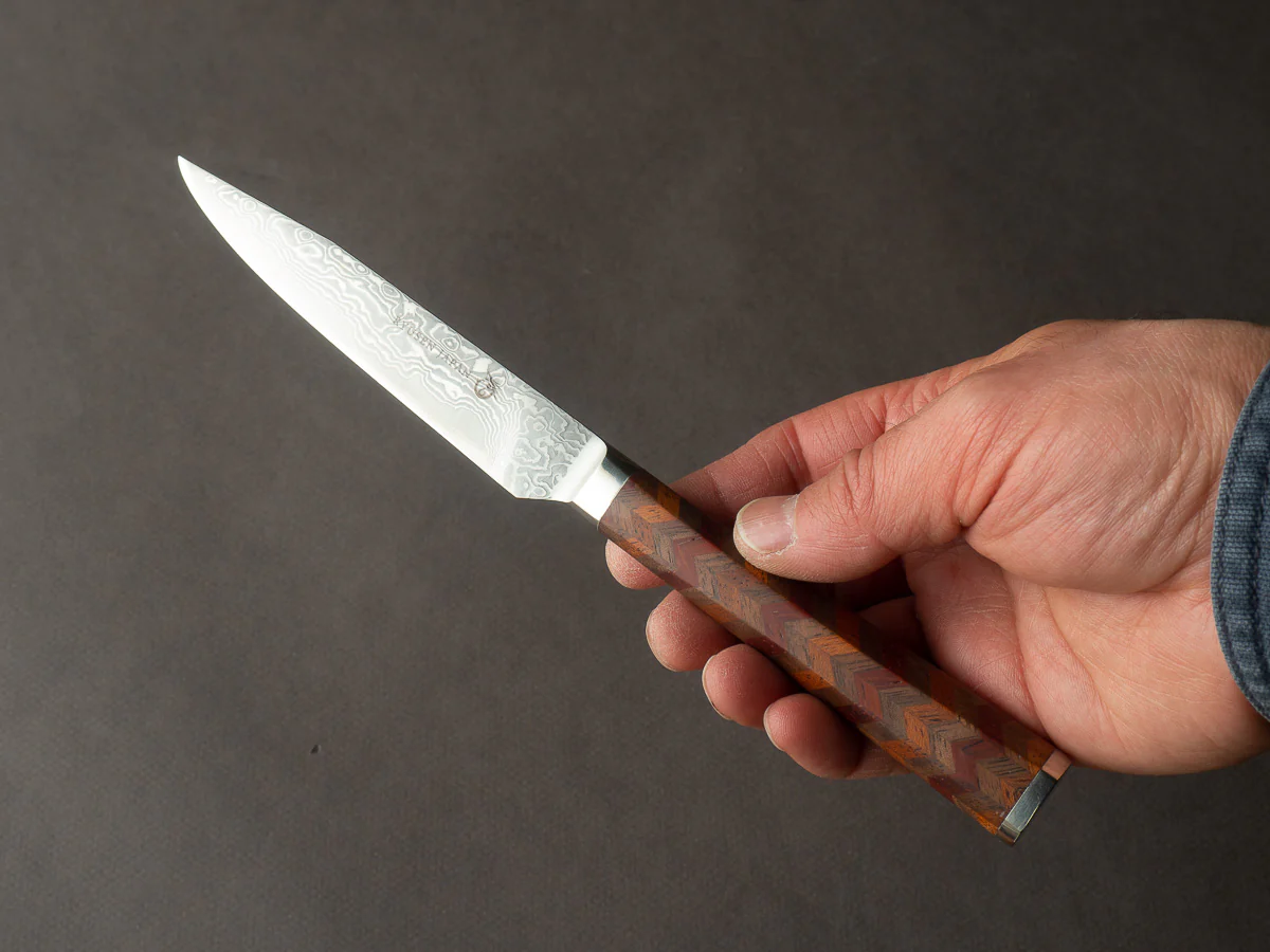 Ryusen -  YOSEGI SK06 Yabane Special - SG2 Damascus - 100mm Utility - Walnut/Mahogany - Image 5