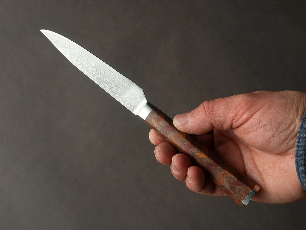 Ryusen -  YOSEGI SK06 Yabane Special - SG2 Damascus - 100mm Utility - Walnut/Mahogany - Image 6