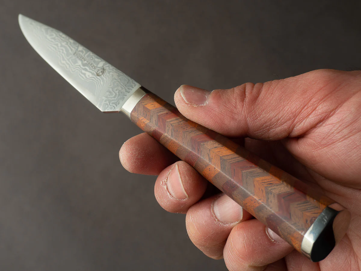 Ryusen -  YOSEGI SK06 Yabane Special - SG2 Damascus - 100mm Utility - Walnut/Mahogany - Image 8