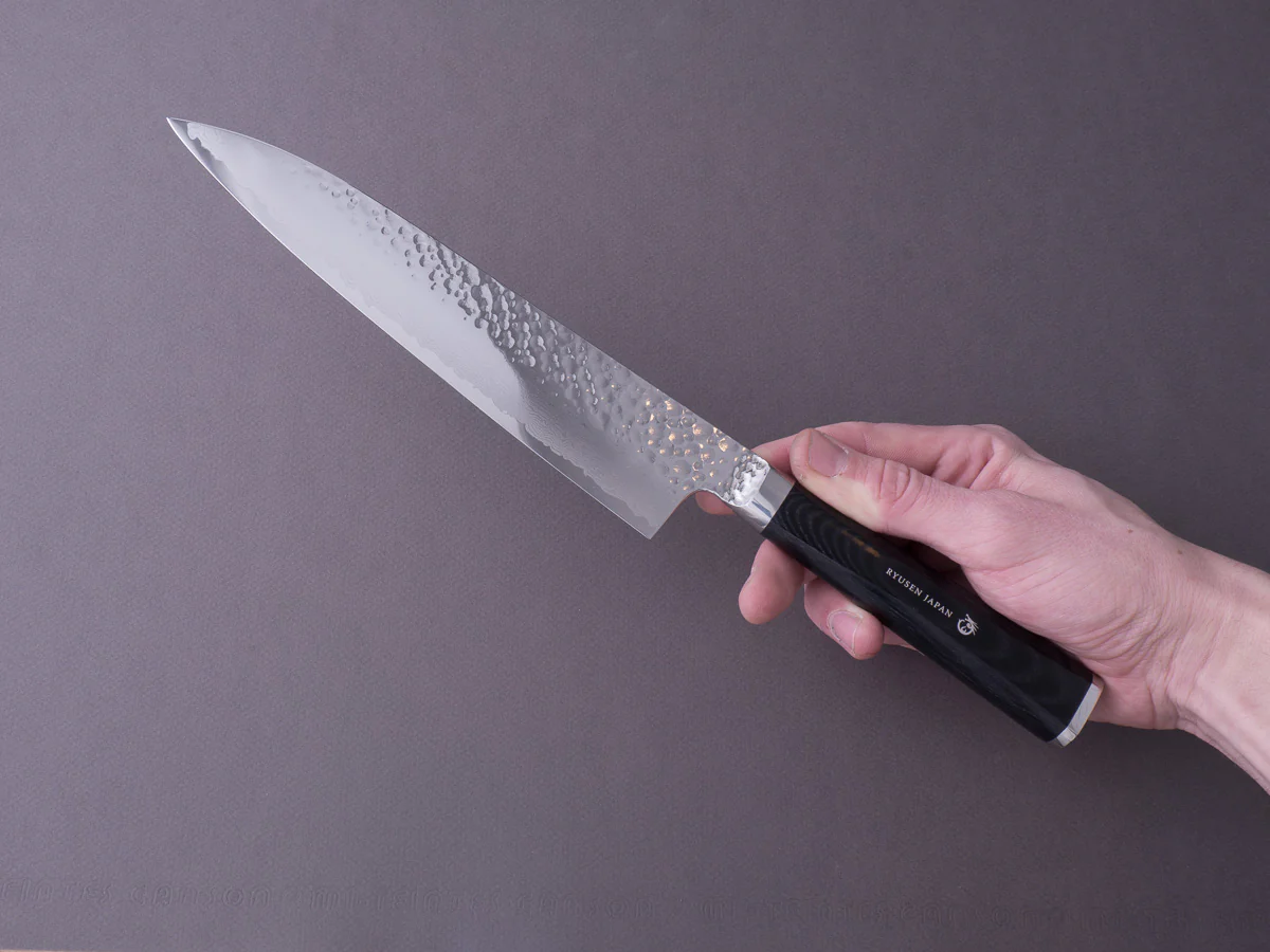 RYUSEN - TANGANRYU - VG10 - Tsuchime Damascus - Gyuto - 210mm - Micarta Handle - Image 6