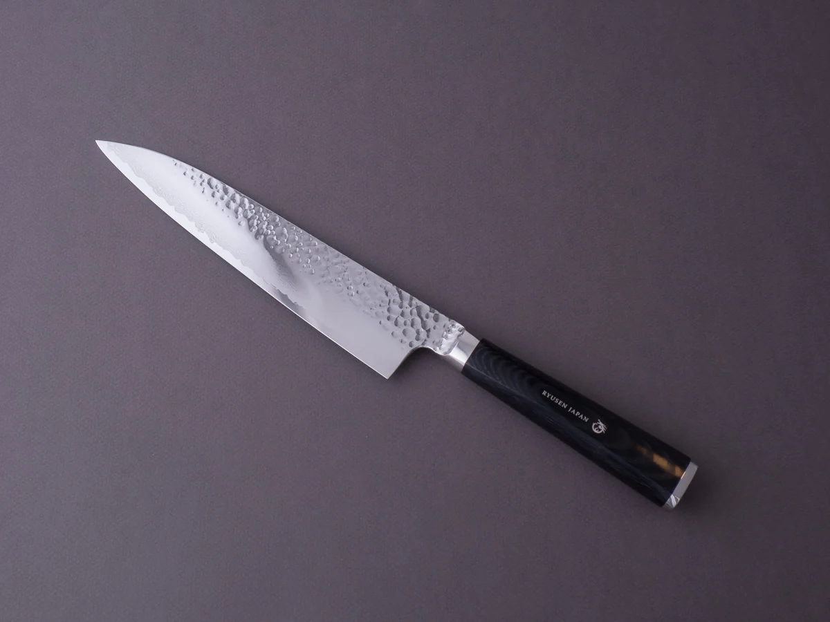 RYUSEN - TANGANRYU - VG10 - Tsuchime Damascus - Gyuto - 210mm - Micarta Handle - Image 9