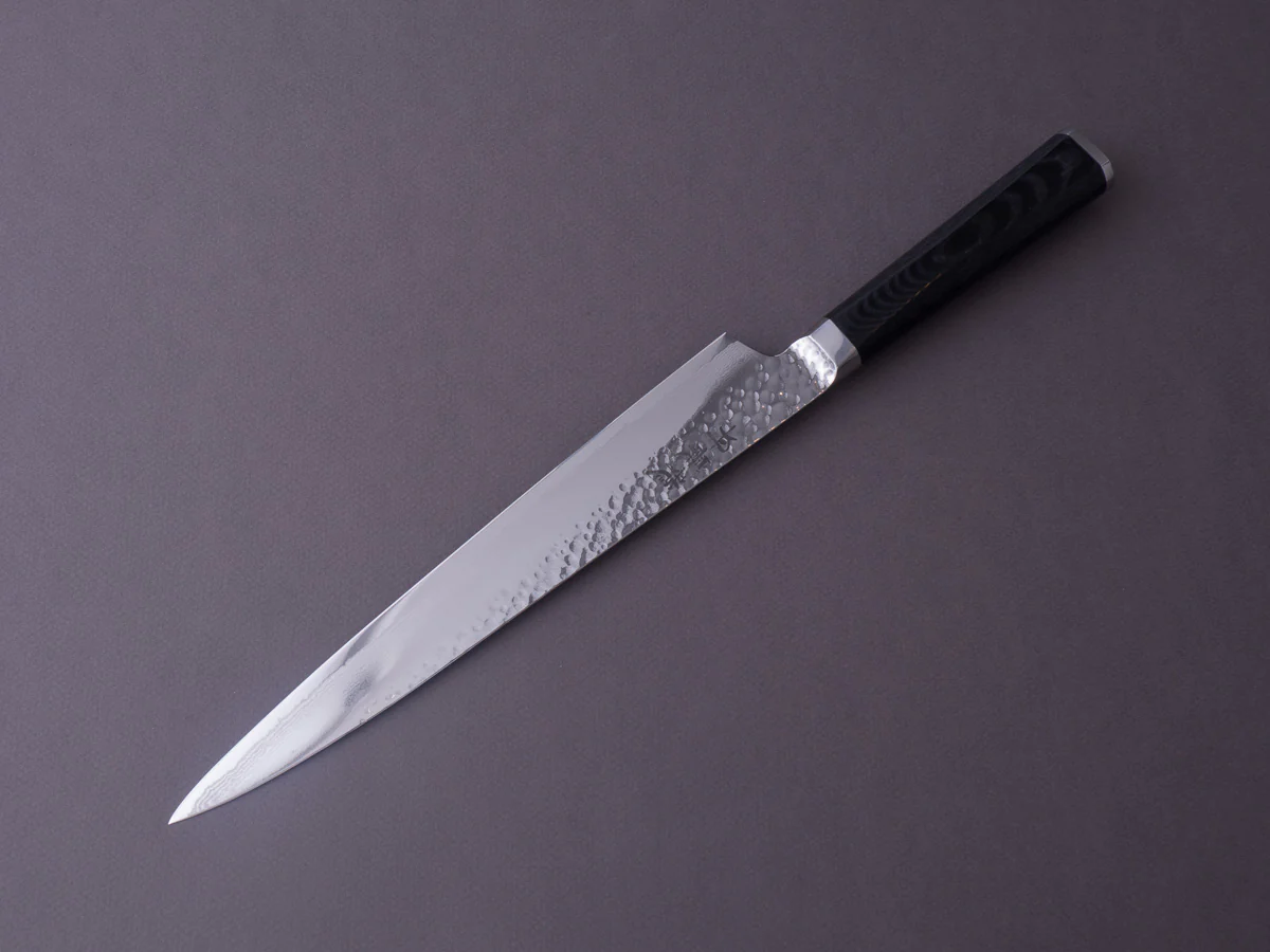 RYUSEN - TANGANRYU - VG10 - Tsuchime Damascus - Sujihiki - 240mm - Micarta Hybrid Handle - Image 13