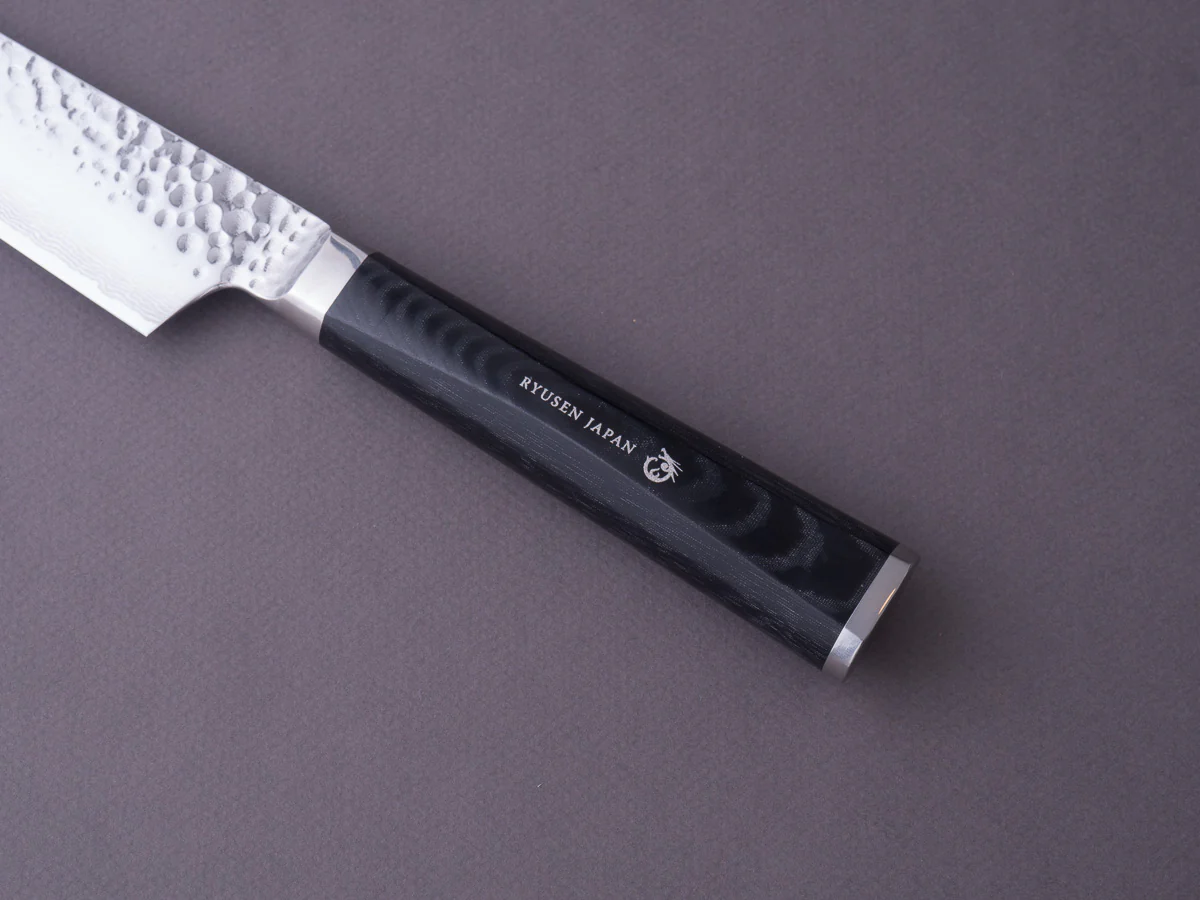 RYUSEN - TANGANRYU - VG10 - Tsuchime Damascus - Sujihiki - 240mm - Micarta Hybrid Handle - Image 4