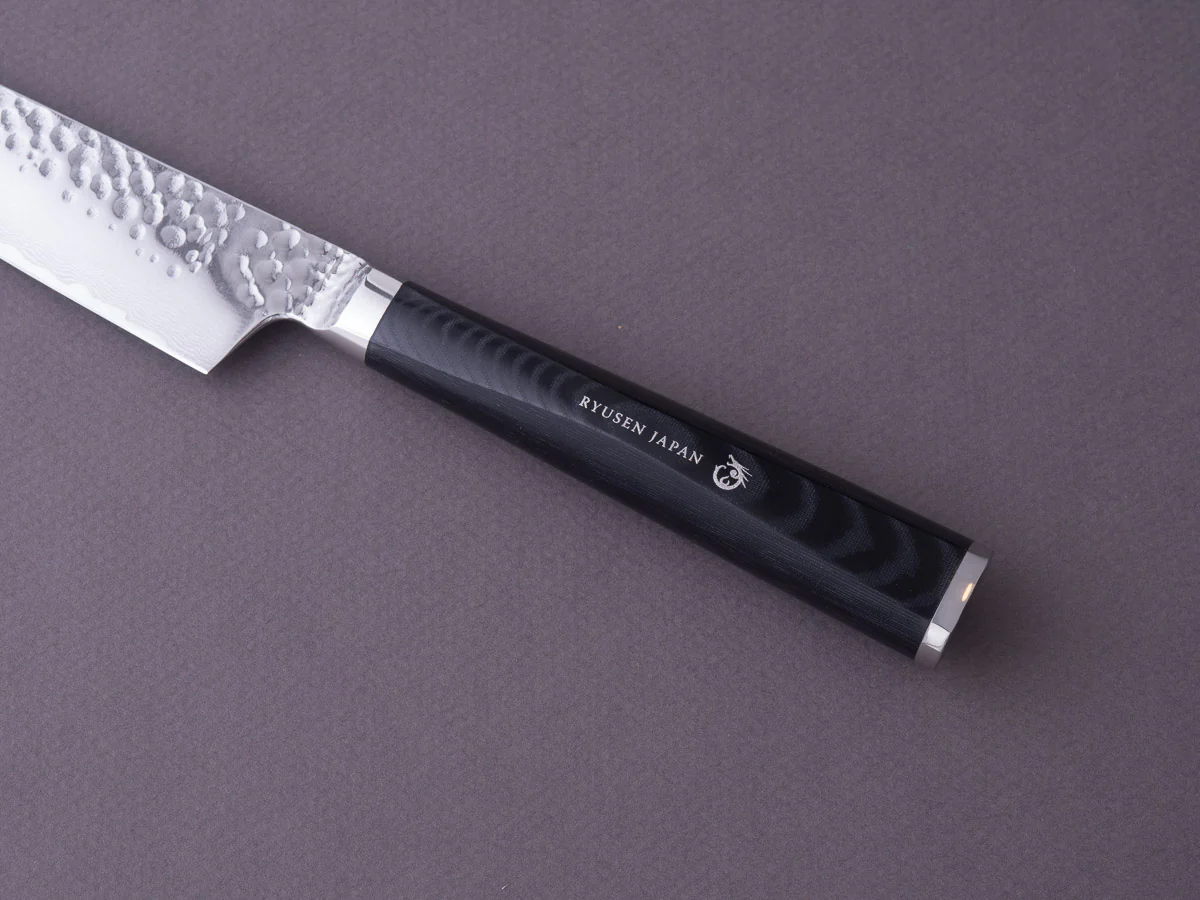 RYUSEN - TANGANRYU - VG10 - Tsuchime Damascus - Petty - 135mm - Micarta Hybrid Handle - Image 13