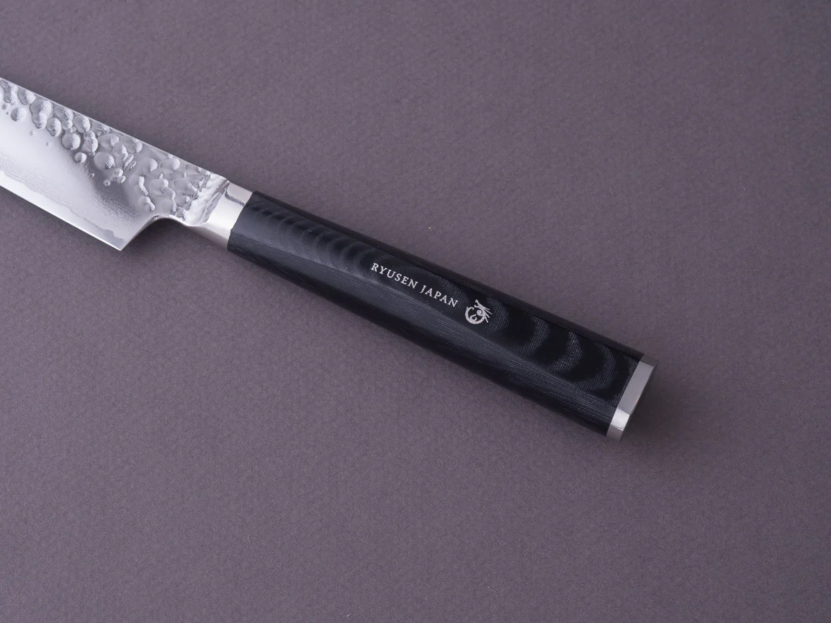 RYUSEN - TANGANRYU - VG10 - Tsuchime Damascus - Petty - 135mm - Micarta Hybrid Handle - Image 6