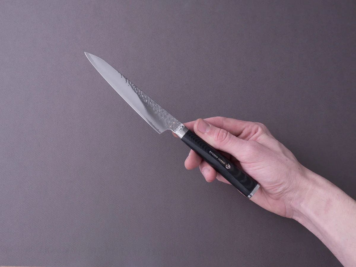 RYUSEN - TANGANRYU - VG10 - Tsuchime Damascus - Petty - 135mm - Micarta Hybrid Handle - Image 7