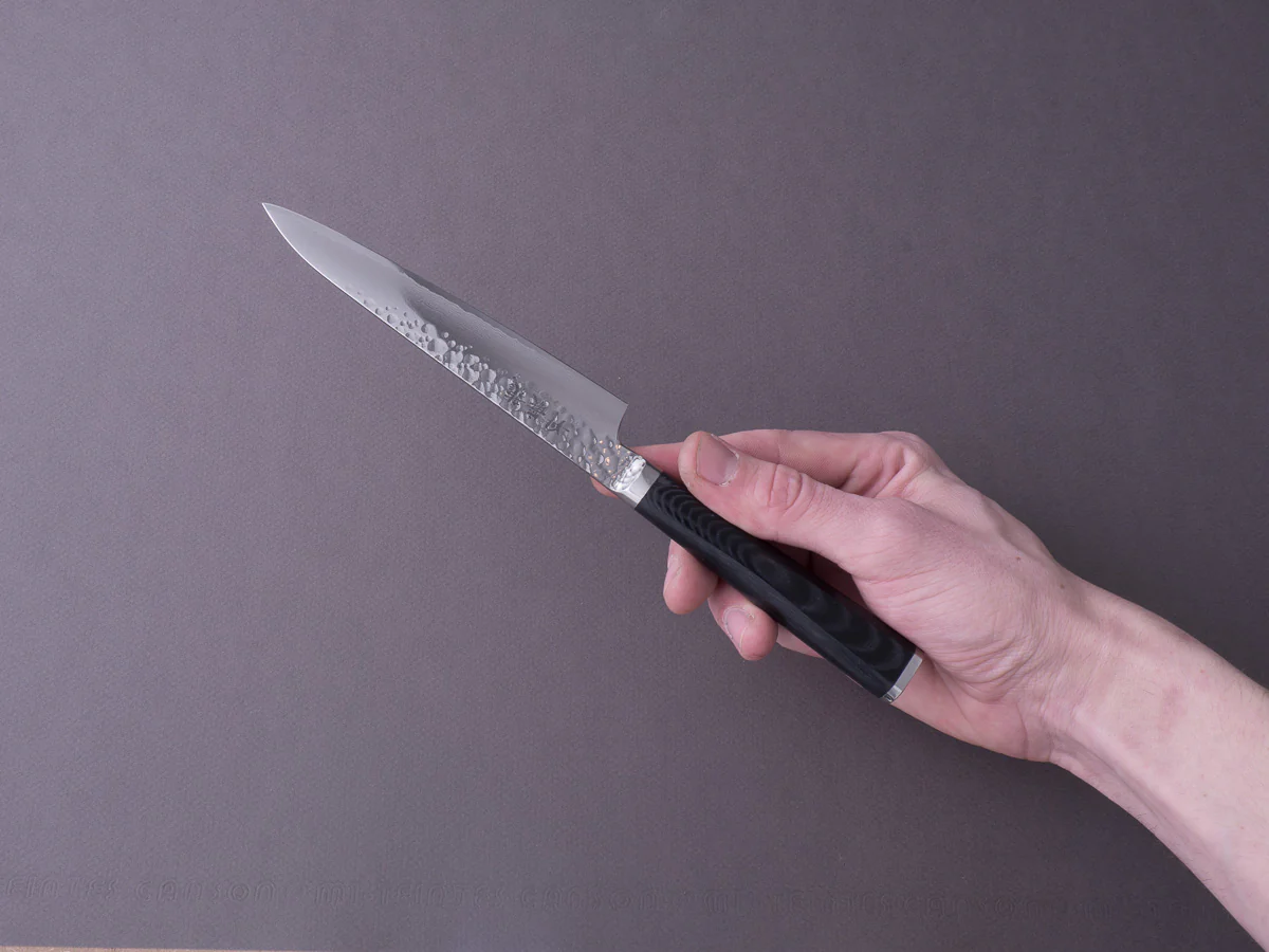 RYUSEN - TANGANRYU - VG10 - Tsuchime Damascus - Petty - 135mm - Micarta Hybrid Handle - Image 8