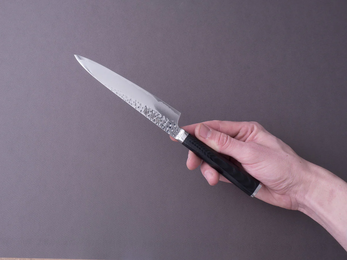 RYUSEN - TANGANRYU - VG10 - Tsuchime Damascus - Petty - 150mm - Micarta Hybrid Handle - Image 3