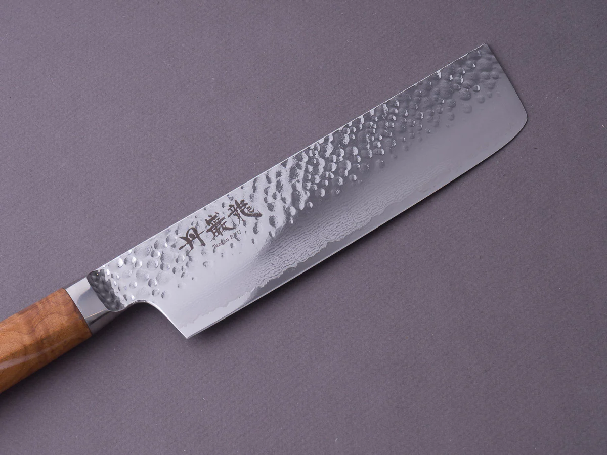 RYUSEN - TANGANRYU - VG10 Tsuchime Damascus - 160mm Nakiri - Maple Hybrid Handle - Image 10