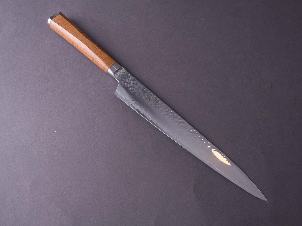 RYUSEN - TANGANRYU - VG10 - Tsuchime Damascus - Sujihiki - 240mm - Maple Hybrid Handle