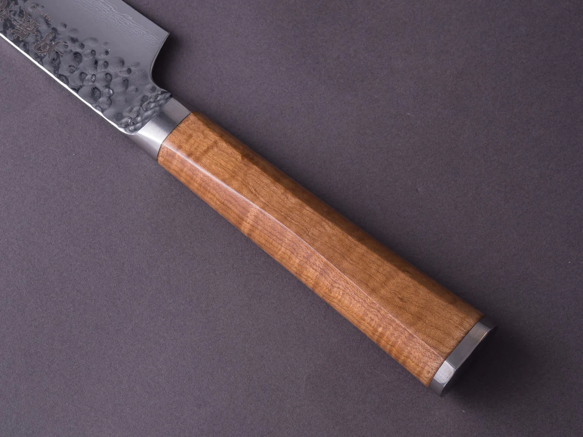 RYUSEN - TANGANRYU - VG10 - Tsuchime Damascus - Sujihiki - 240mm - Maple Hybrid Handle - Image 5