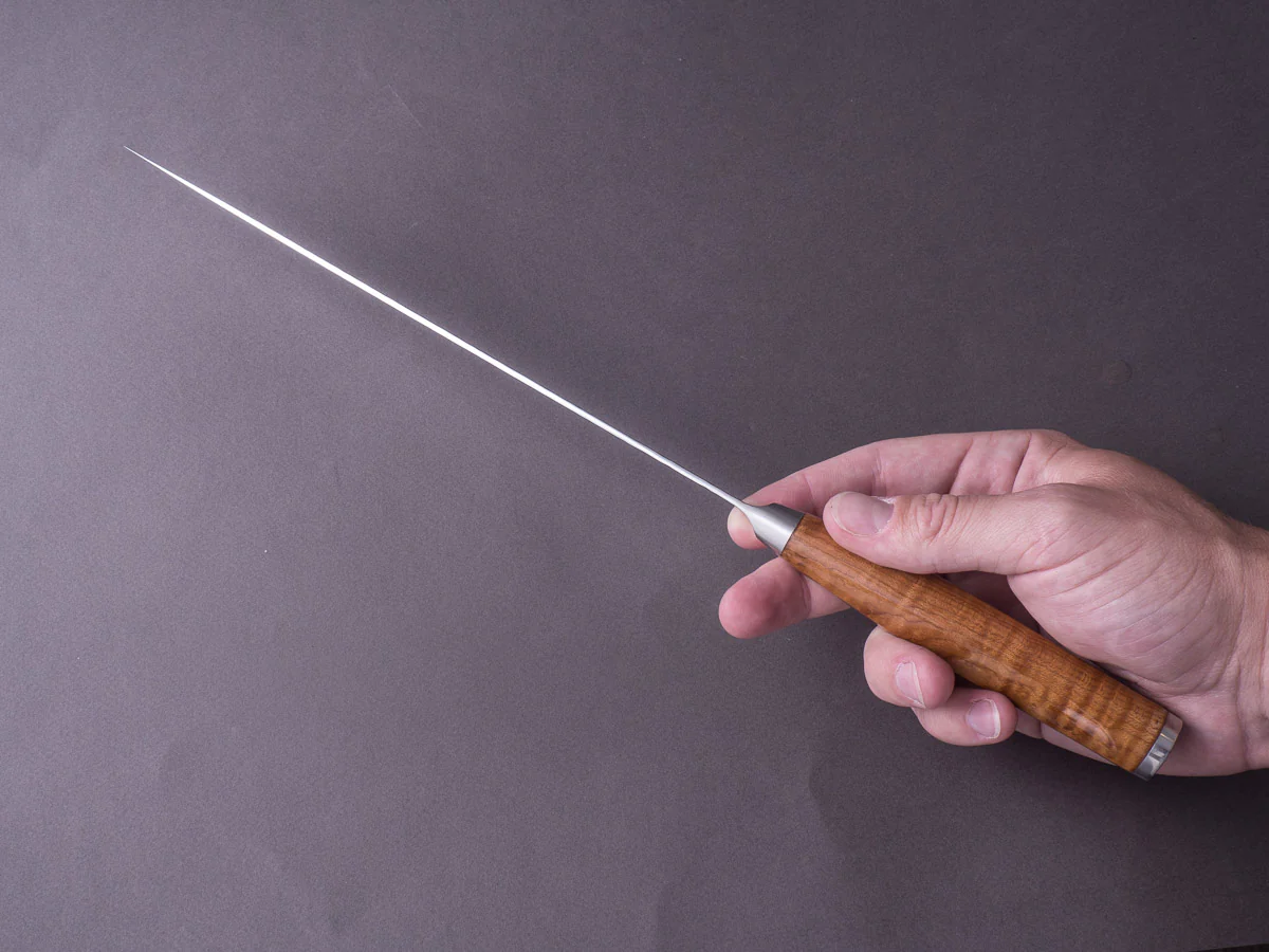 RYUSEN - TANGANRYU - VG10 - Tsuchime Damascus - Sujihiki - 240mm - Maple Hybrid Handle - Image 8