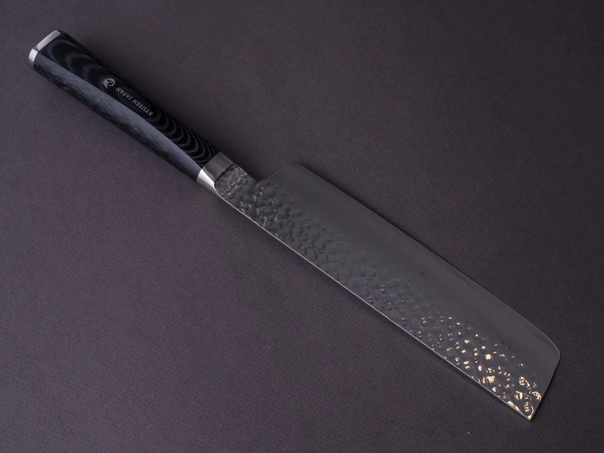 RYUSEN - TANGANRYU - VG10 - Tsuchime Damascus - Nakiri - 160mm - Micarta Hybrid Handle - Image 2