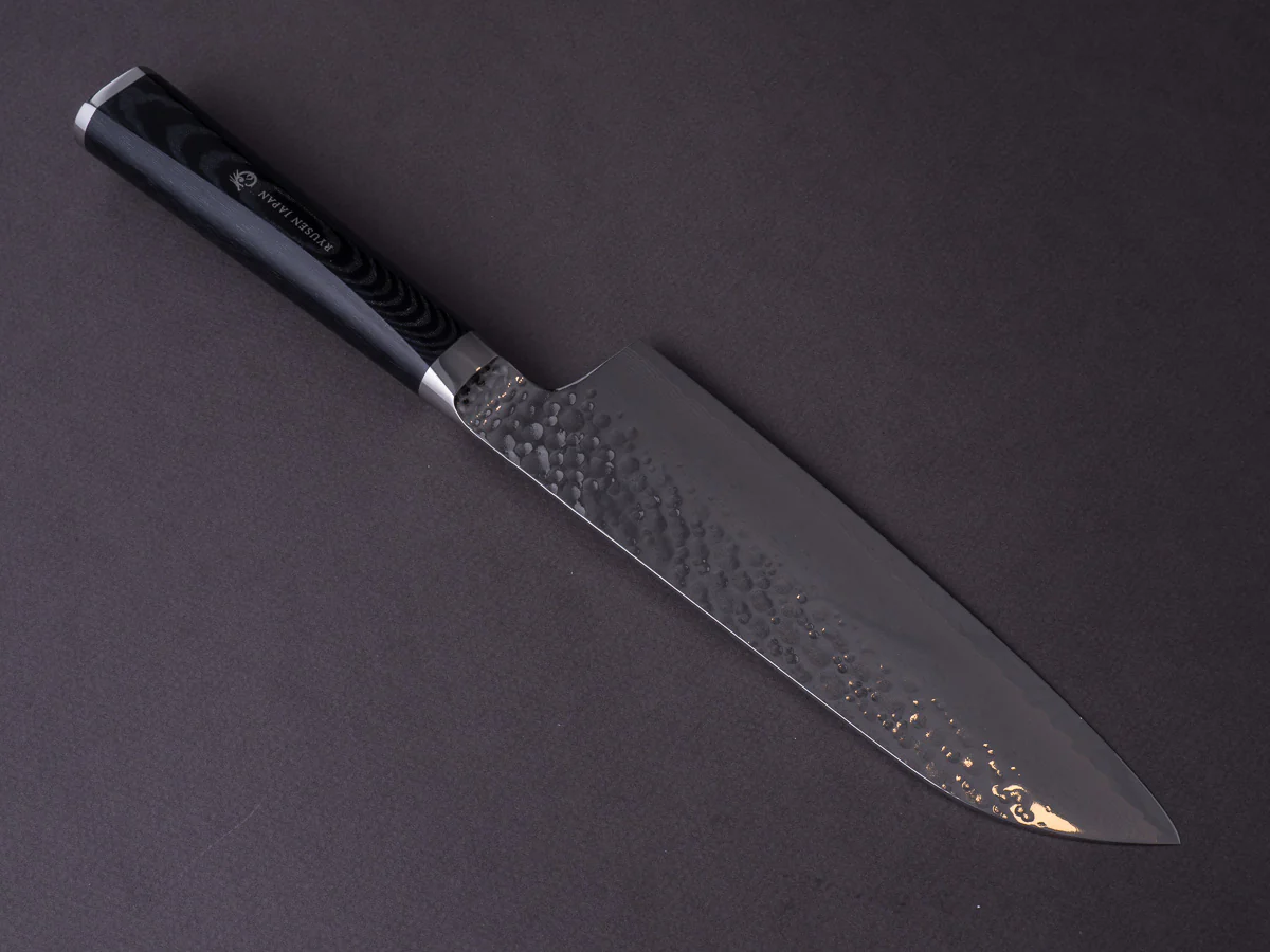 RYUSEN - TANGANRYU - VG10 - Tsuchime Damascus - Santoku - 170mm - Micarta Hybrid Handle - Image 2