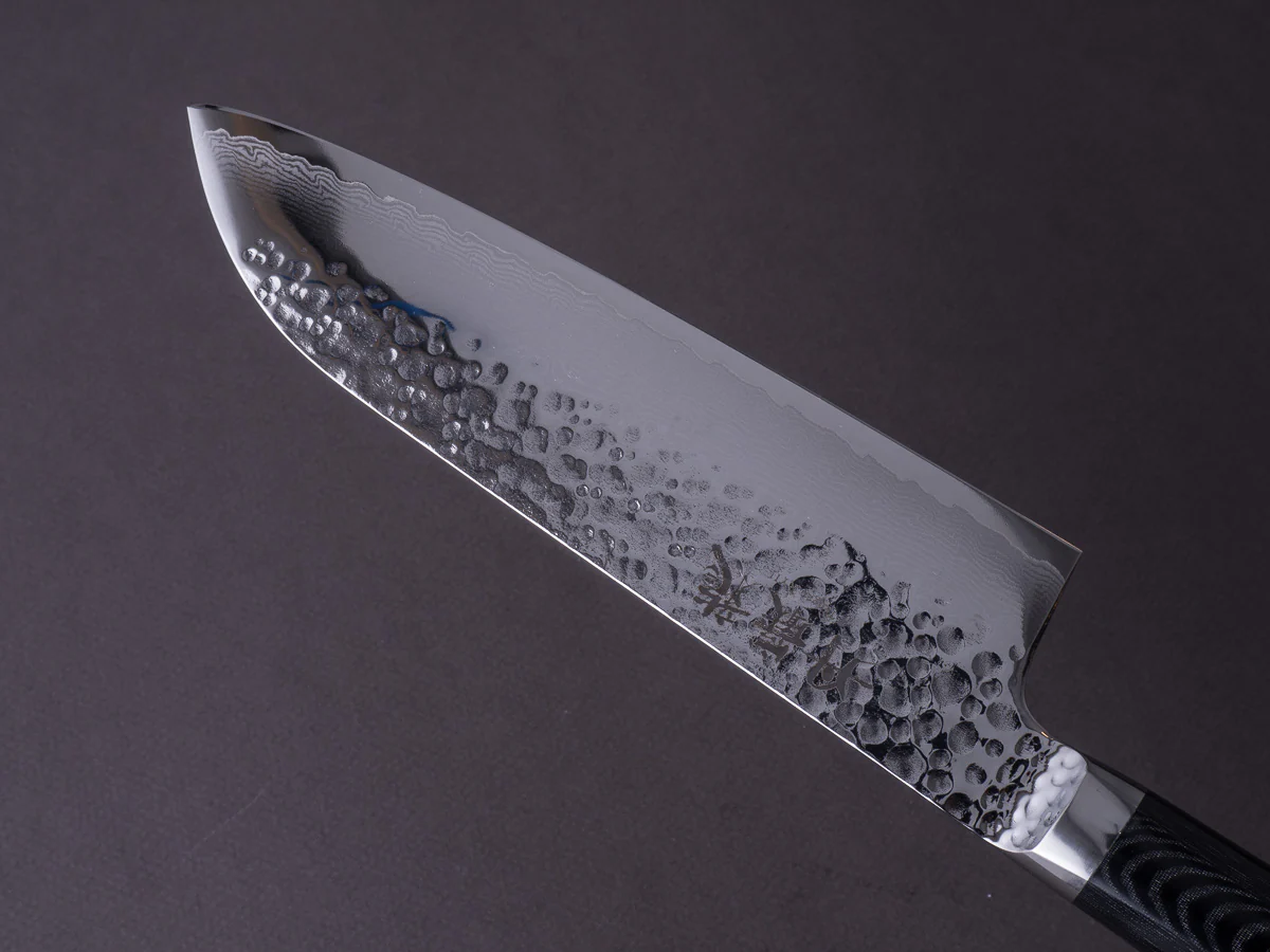 RYUSEN - TANGANRYU - VG10 - Tsuchime Damascus - Santoku - 170mm - Micarta Hybrid Handle - Image 3