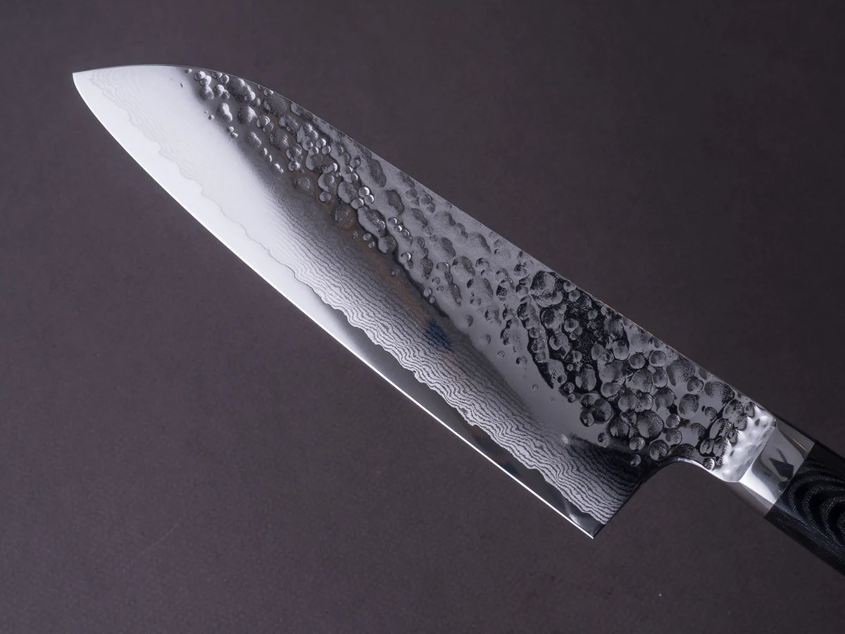 RYUSEN - TANGANRYU - VG10 - Tsuchime Damascus - Santoku - 170mm - Micarta Hybrid Handle - Image 4