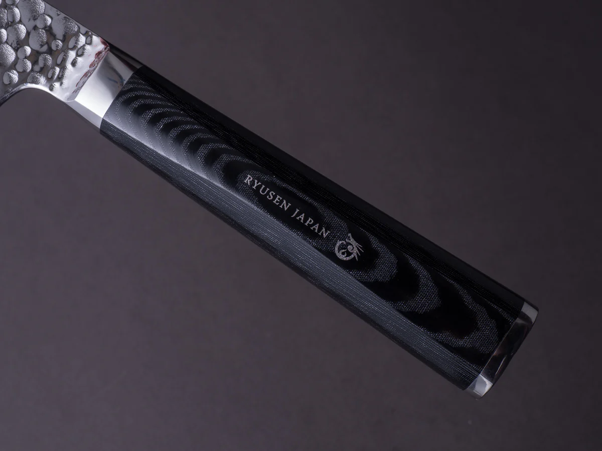 RYUSEN - TANGANRYU - VG10 - Tsuchime Damascus - Santoku - 170mm - Micarta Hybrid Handle - Image 5