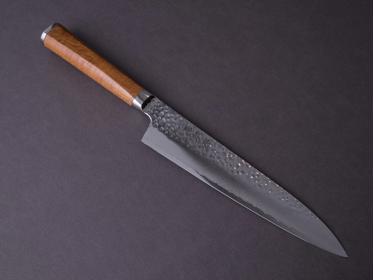 RYUSEN - TANGANRYU - VG10 Tsuchime Damascus - 210mm Gyuto - Maple Hybrid Handle