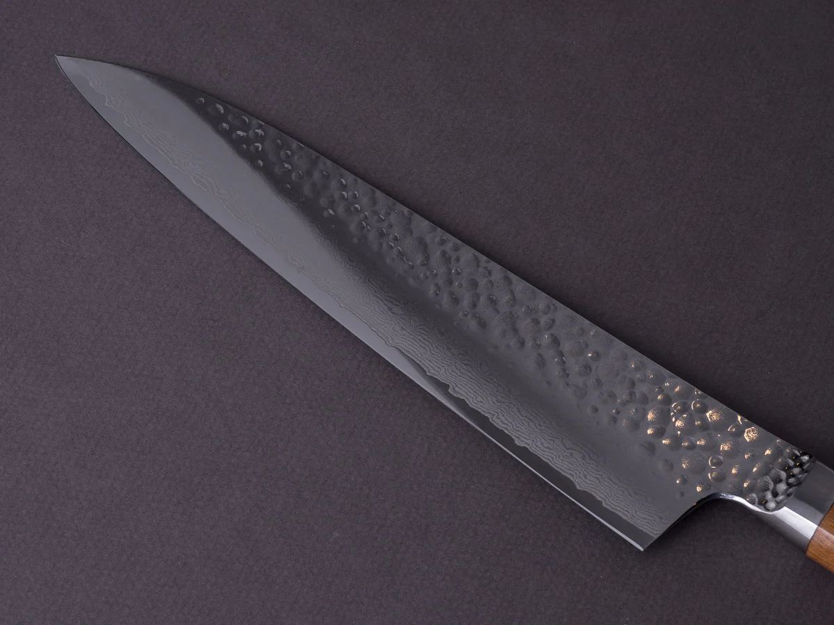 RYUSEN - TANGANRYU - VG10 Tsuchime Damascus - 210mm Gyuto - Maple Hybrid Handle - Image 4