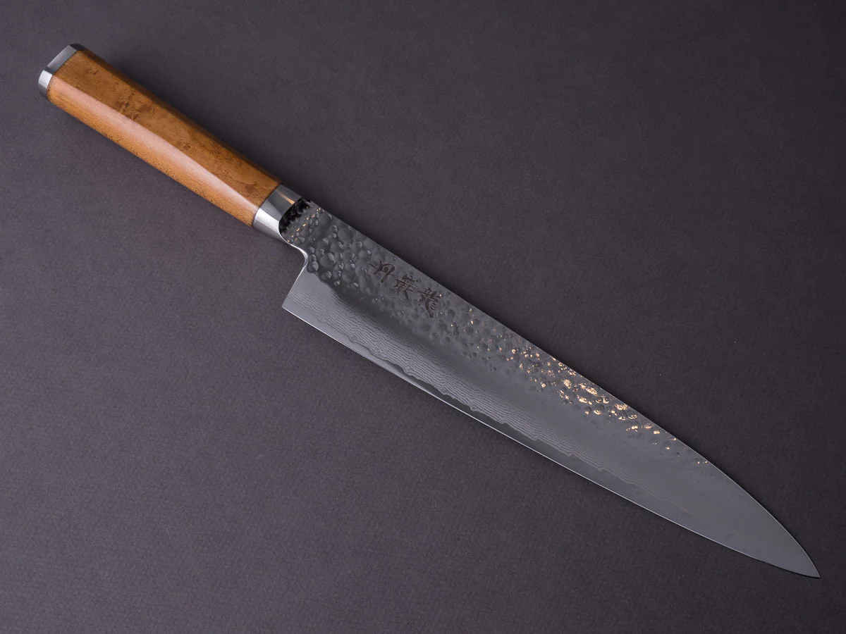 RYUSEN - TANGANRYU - VG10 Tsuchime Damascus - 240mm Gyuto - Maple Hybrid Handle